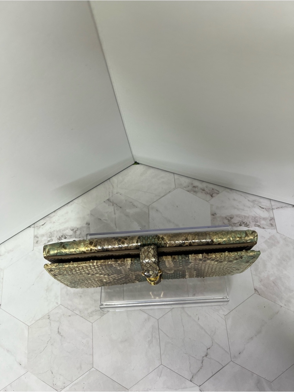 Vintage Gucci Python “Jackie”Leather Clutch Wallet in Green-Brown - Picture 8 of 8